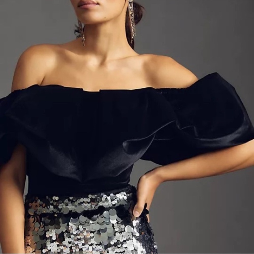 Hutch off the shoulder black velvet corset top. Size 4. Drape style front.